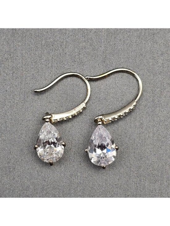 Silver Unlimited Jewelry - Sterling Silver Pear Cut Cubic Zirconia Dangle Earrings 1" Pave Teardrop Jewelry